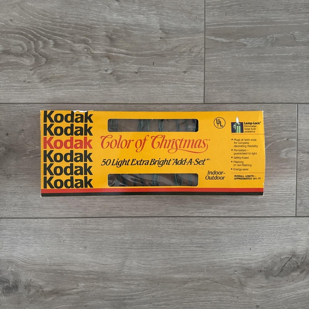 Vintage 1991 Kodak Color of Christmas 50‎ Light Extra Bright Add-A-Set 24' Decor